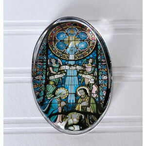 Vintage Foil Art Stained Glass Reproduction Print Paperweight Gloria In Excelsis